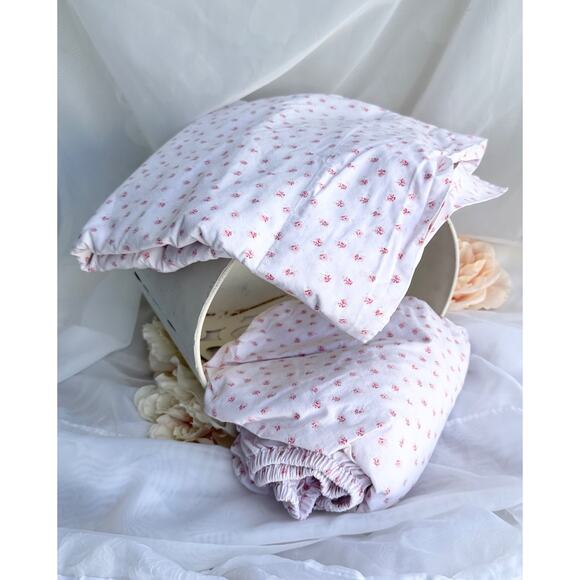 Simply Shabby Chic TWIN FLAT & FITTED Sheet Pink Roses MON AMI Cotton EUC - Picture 1 of 4